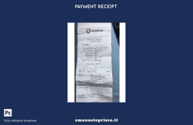 modello di ricevuta di pagamento Vodafone in stile verificato